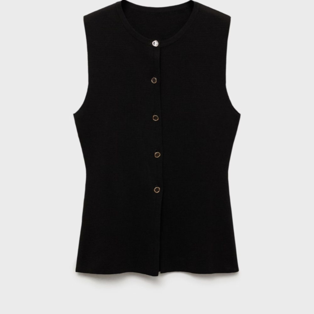 Mango Black Sleeveless Button-Down Shirt